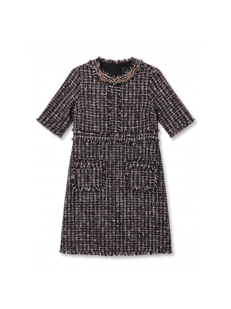 Rickie Freeman Teri Jon Tweed Dress Womens 16 Black Nwt Crystal Fringe Pockets — image 4 of 8
